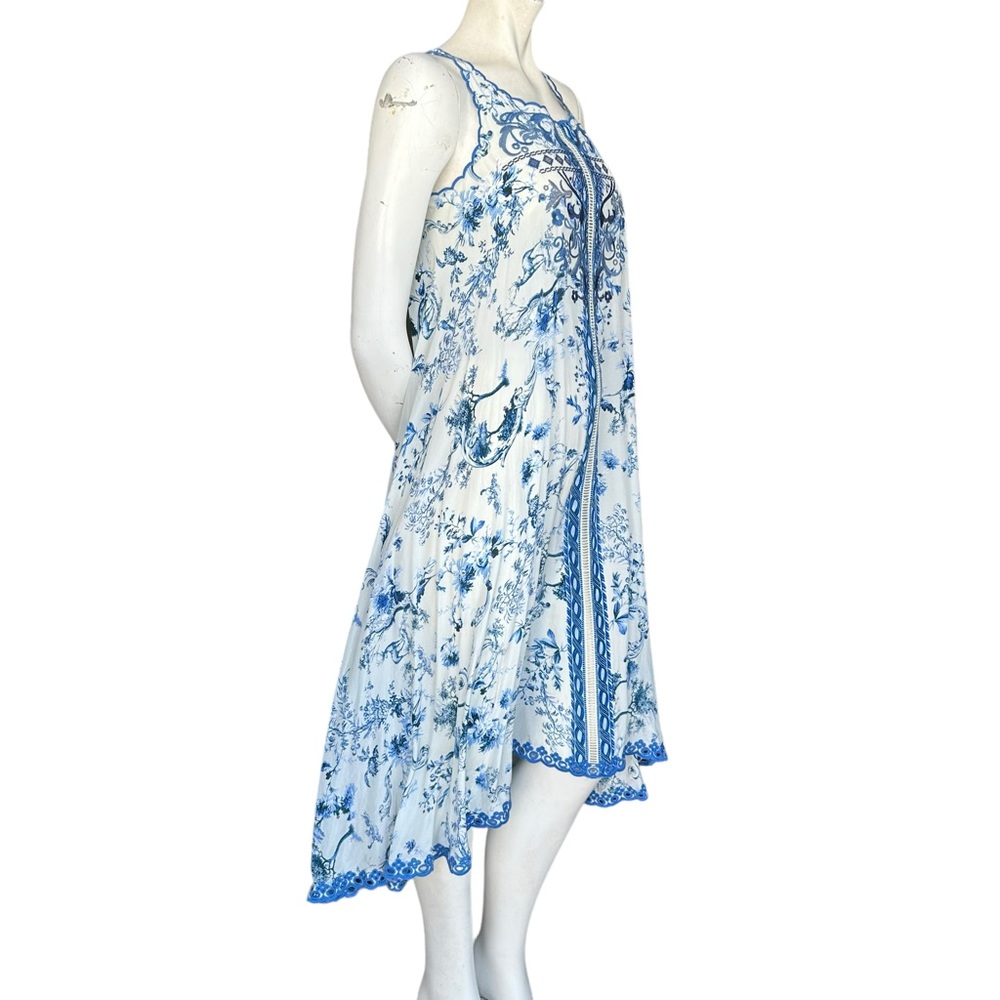 Johnny Was "Avalon Slip Dress" Blue & White Floral 100% Silk MIDI Dress XXS - Picture 6 of 14